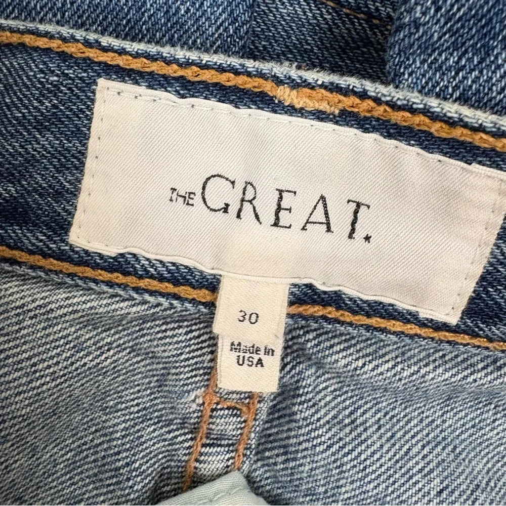 The GREAT. Kick Bell Jean Canopy Wash raw hem bell bottom cropped length sz 30